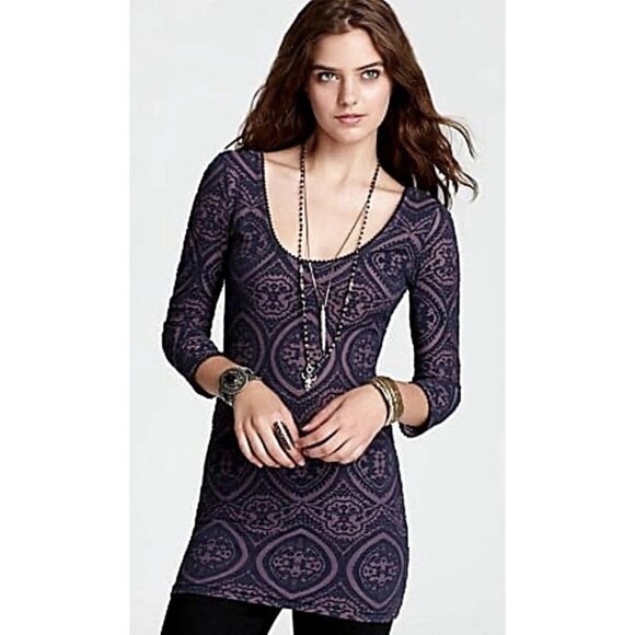 FREE PEOPLE Burnout Bodycon Witchy Goth Punk Skater Dress Tunic Purple sz Small - Picture 3 of 8